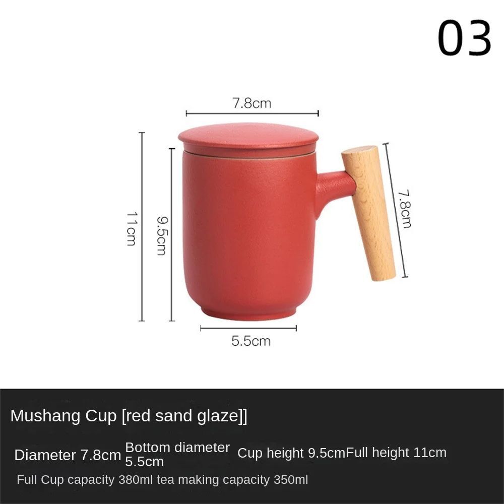Mug 350ml Ceramic Wood Teacups W/ Lid & Filter Tea Separation Large Capacity Cup