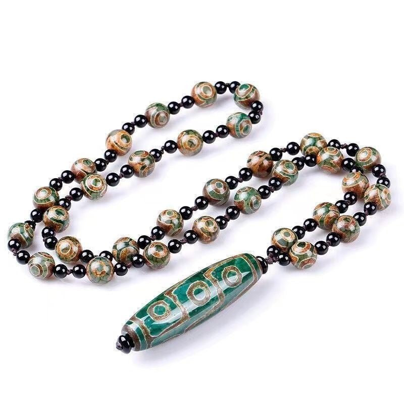 Authentic Tibetan 12 Eye Dzi Bead Pendant Necklace Natural Mineral Agate
