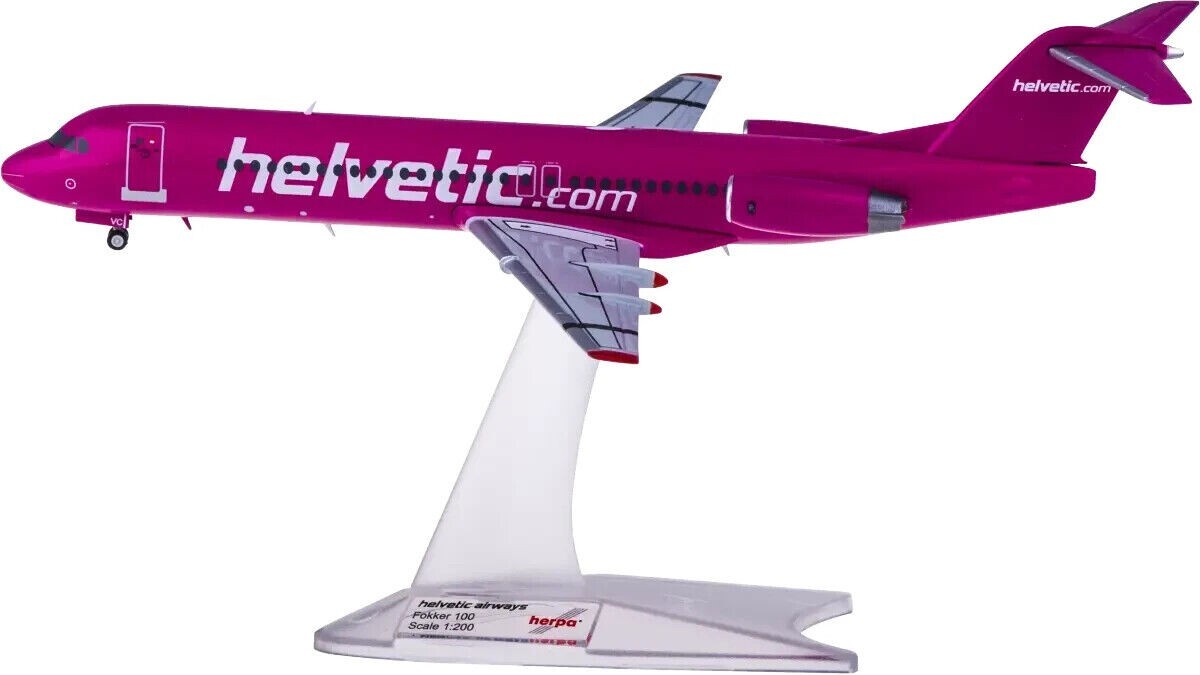 1:200 Herpa Helvetic Airways Fokker 100 Passenger Airplane Diecast Plane Model