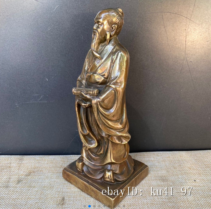 8.4" China Antique Bronze Purely Handmade Ming Xuande Mark Zhuangzi Statue