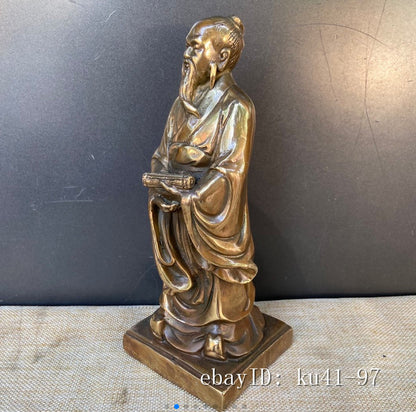 8.4" China Antique Bronze Purely Handmade Ming Xuande Mark Zhuangzi Statue