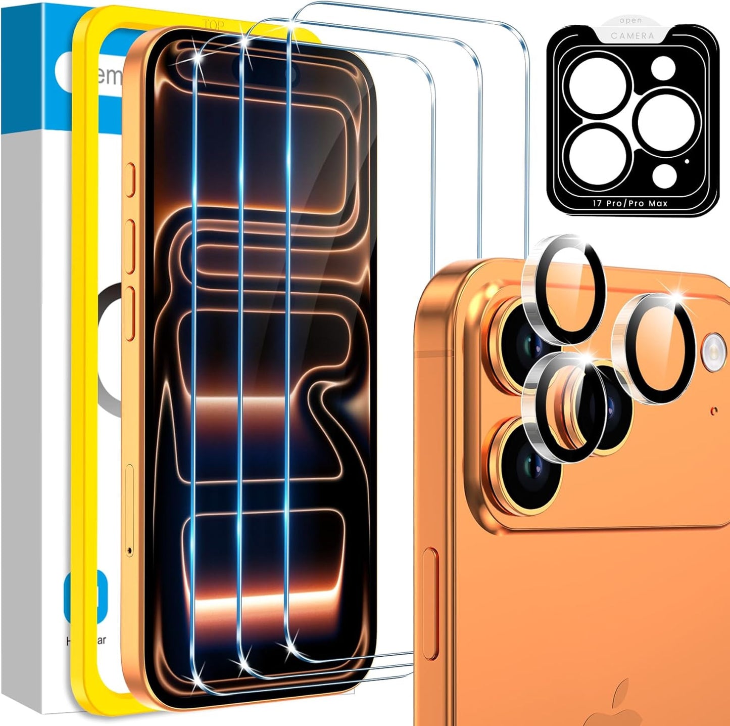 Compatible for 3 Pack Iphone 17 Pro Max Screen Protector with 1 Set Camera Lens