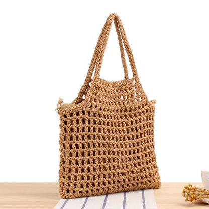 Summer New Mesh Cotton Shopping Bag Hollow Women Beach Straw Bag