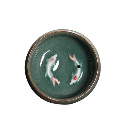 1 pcs Celadon Crackle Glaze Tea Cup | Hand-Painted Koi Fish Ceramic Teacup 60ml