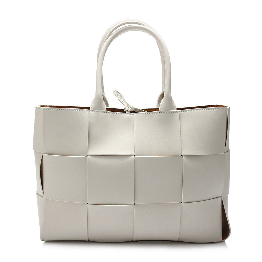 Woven Real Leather Tote Shopper Purse Handbag Work Bag Briefcase Fashion Medium