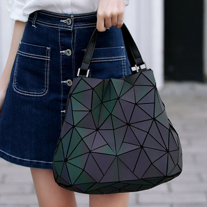 Luminous Bag Reflective Geometric Purse Shoulder Bag Plain Bucket Handbags Hasp