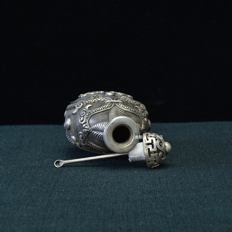 China Copper Snuff Bottle with High Relief Dragon with Pearl Pattern Xuantong