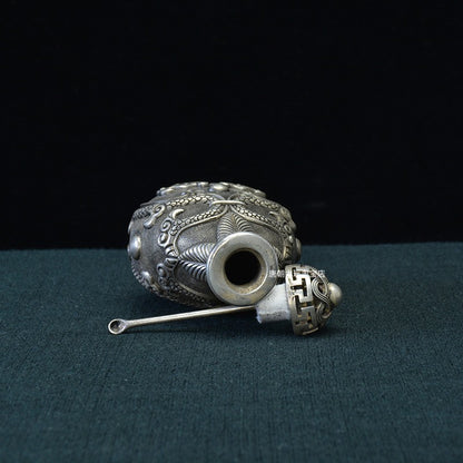 China Copper Snuff Bottle with High Relief Dragon with Pearl Pattern Xuantong