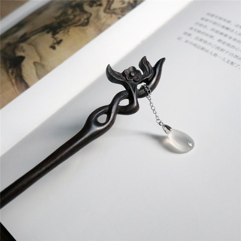 Ethnic Style Sandalwood Wooden Hairpin Orchid Branch Pan Hair Tassel Headwear