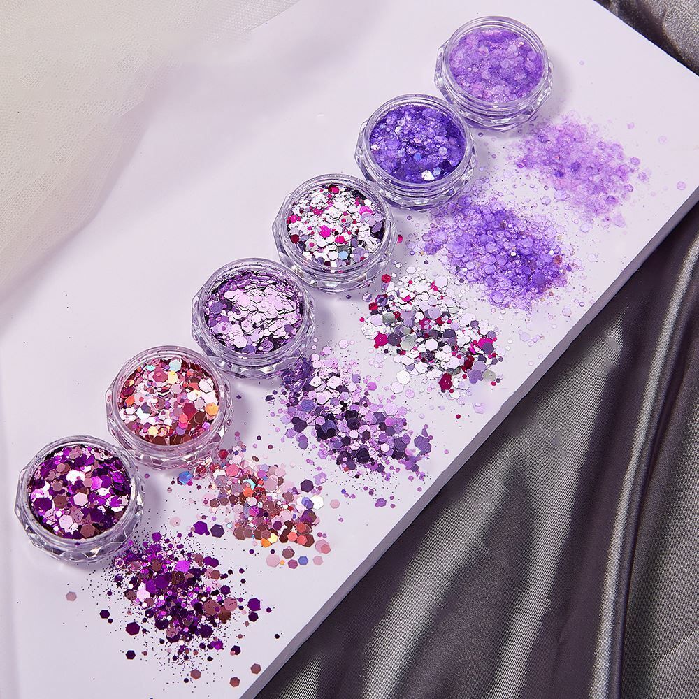Nail Art 6Pcs Sequins Glitter Hexagon Flakes DIY Epoxy Silicone Mold Filling Kit
