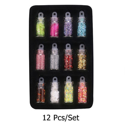 Nail Art Sequins 48 Bottles Set Glitter Powder Manicure Decor Tip Polish Sticker