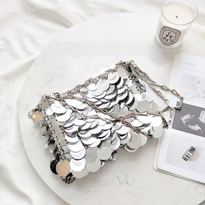 Fashion Bags Metal Sequins Chain Woven Bag Clutch Traveling Shoulder Bag Handbag