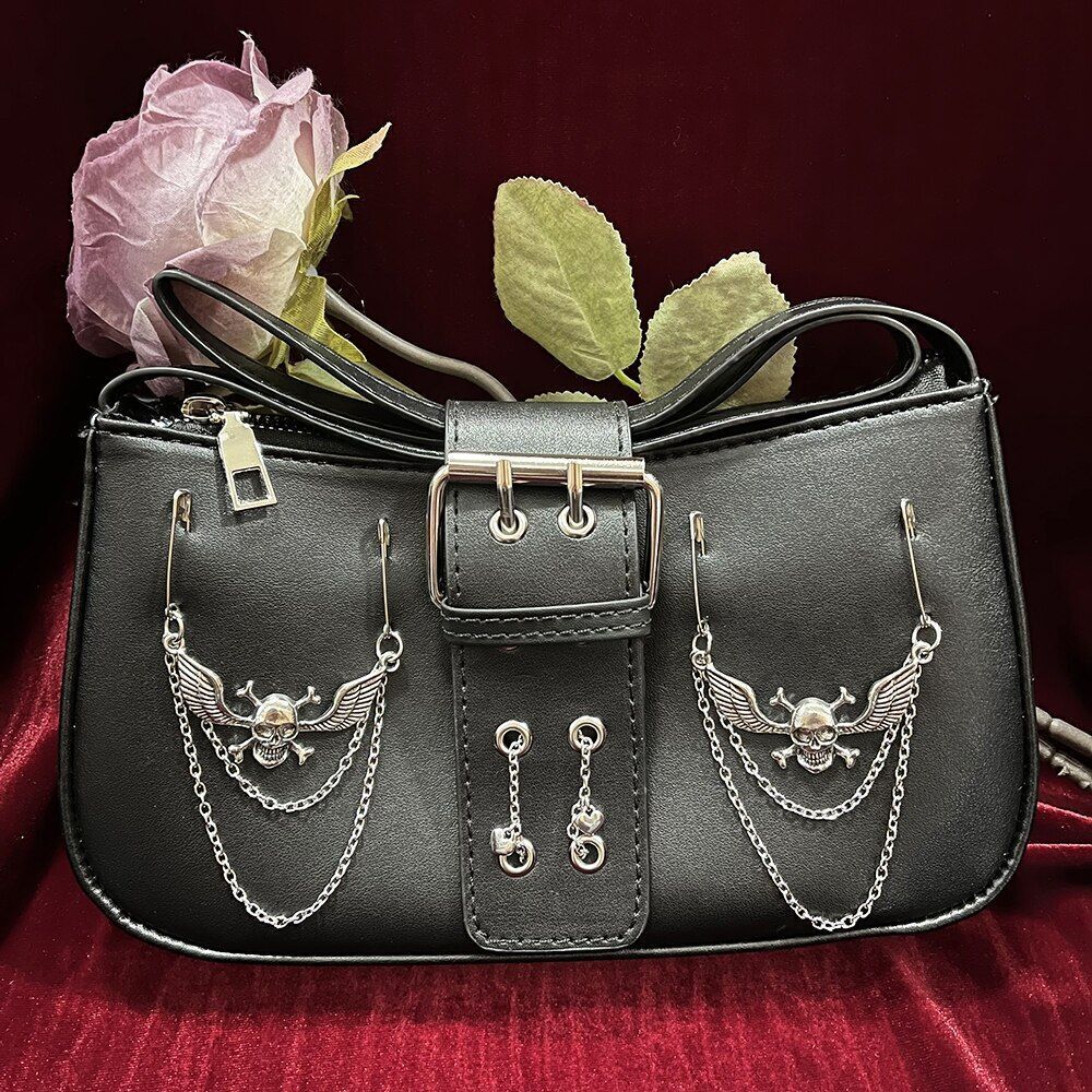 Gothic Chains Bag Fashion Punk E Girl Shoulder Bags Shopper Purse 22*11*5.5 CM