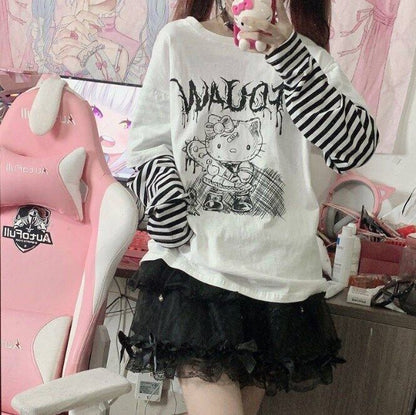 Japanese sweet loose Kawaii cute Hello Kitty blouse long-sleeved T-shirt women