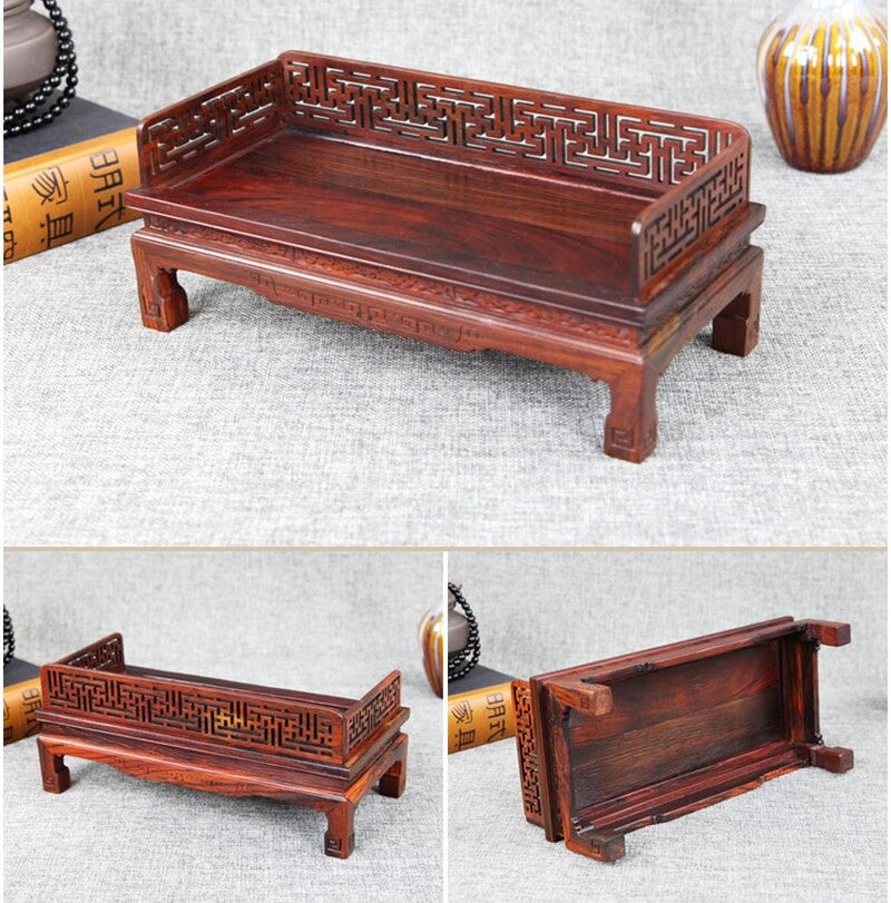 Rosewood Carved Rack Buddha Statue Craft Collection Display Wooden Base Holder