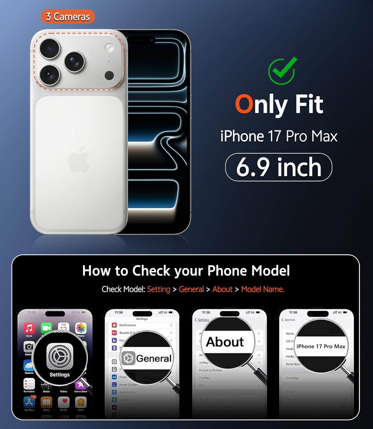 for Iphone 17 Pro-Max Case: Clear Magnetic Phone Cases with Screen Protector Com