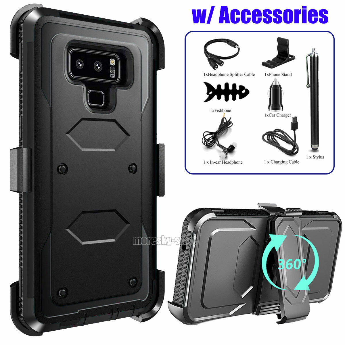 For Samsung Galaxy Note 9 Heavy Duty Clip Holder Case Cover, w/ Accessories
