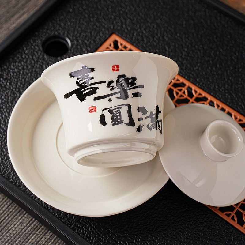 Ceramic Sancai Gaiwan Single Tea Bowl White Porcelain Household Tea Bowl