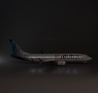 47CM Flydubai BOEING 737MAX Airplane Led Sound-controlled Light Resin Model