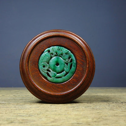 Vintage Rosewood Bracelet Box, Inlaid Jade, Wealth & Abundance, 10cm