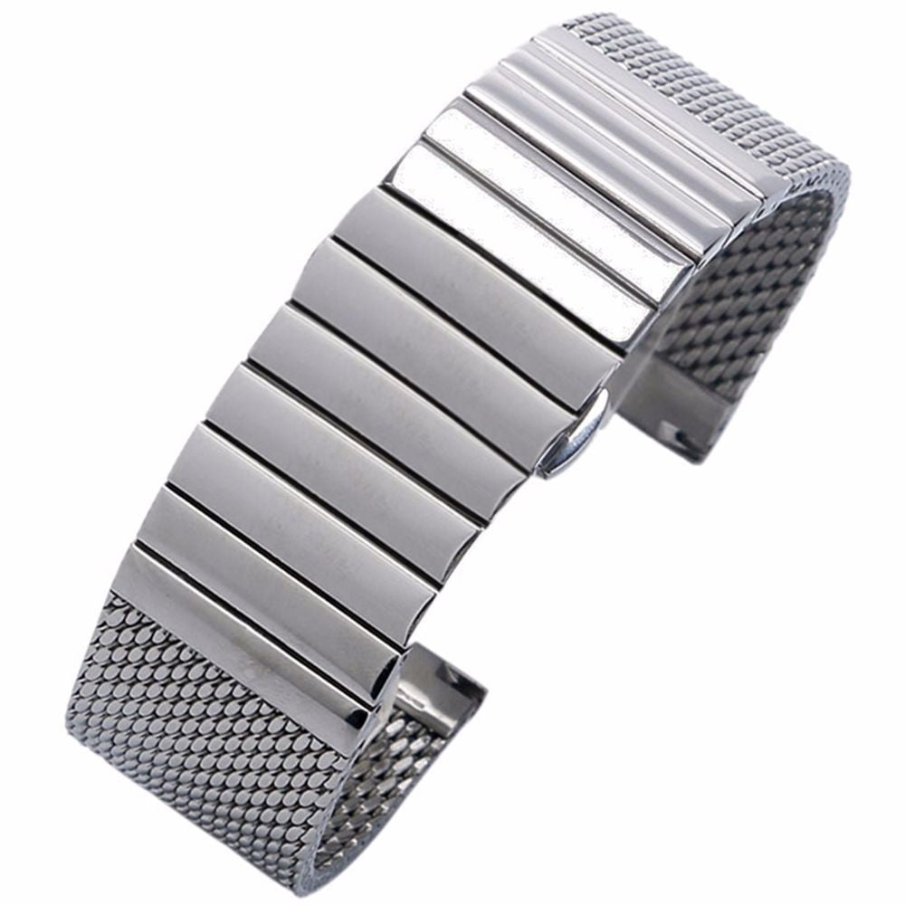22mm Silver Milanese Mesh Web+Strip Stainless Steel Watch Band Strap Bracelet A
