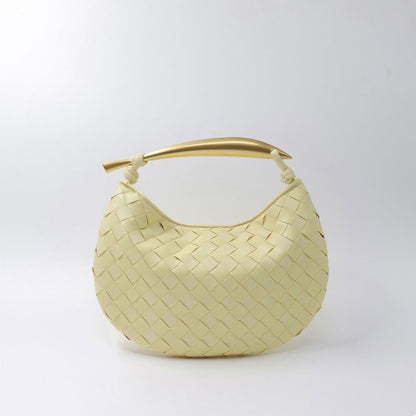 Woven Microfiber Leather Top Metal Handle Clutch Handbag Purse Tote Fashion Bag