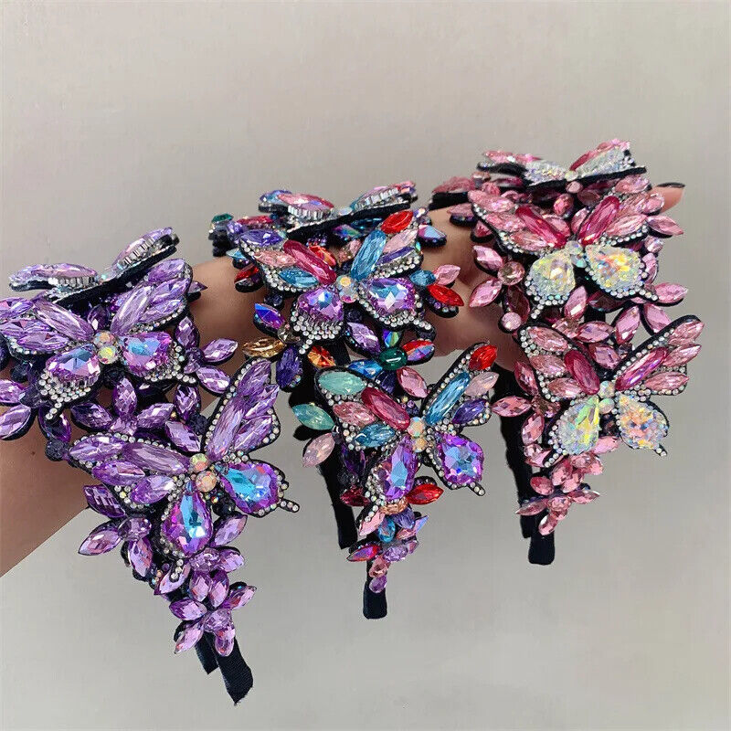 Women Headband Vintage Baroque Flower Big Diamond Luxury Fashion Party Hairbands