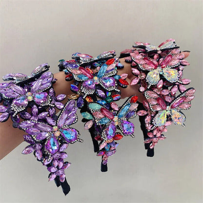 Women Headband Vintage Baroque Flower Big Diamond Luxury Fashion Party Hairbands