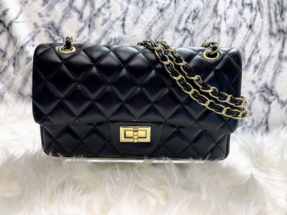 Women Classic Quilted Double Flap Shoulder Crossbody Leather Bag