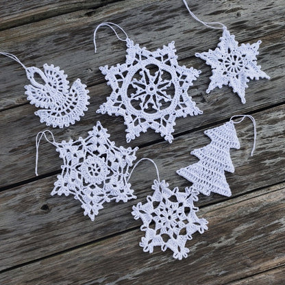Home Garden Crochet Christmas Tree Baubles Ornaments 1Set Of 10 white snowflake