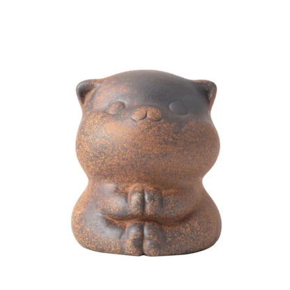 Old Rock Mud Cute Cat Tea Pet Ceramic 4.8cm Handmade Tea Table Decoration Retro