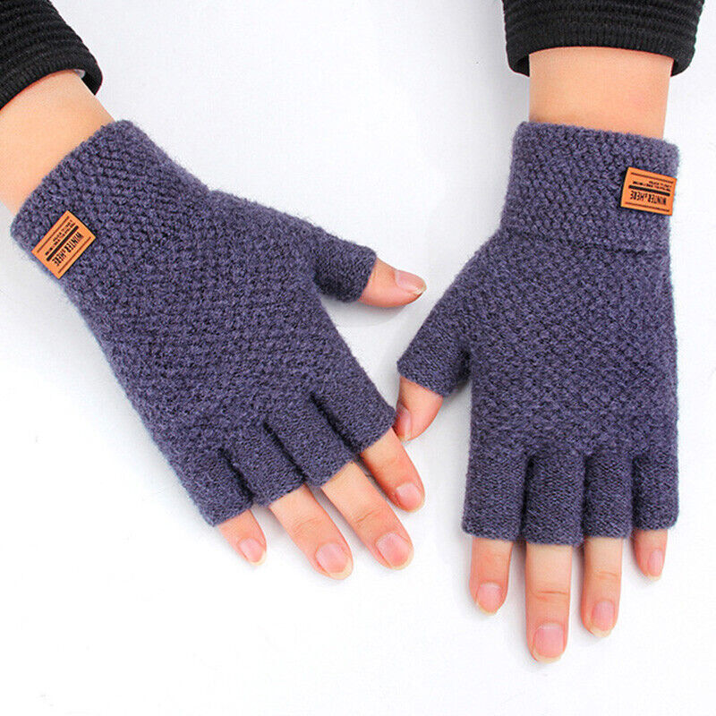 Winter Alpaca Wool Fingerless Gloves Thermal Men Knitted Half Finger Mitten Lot