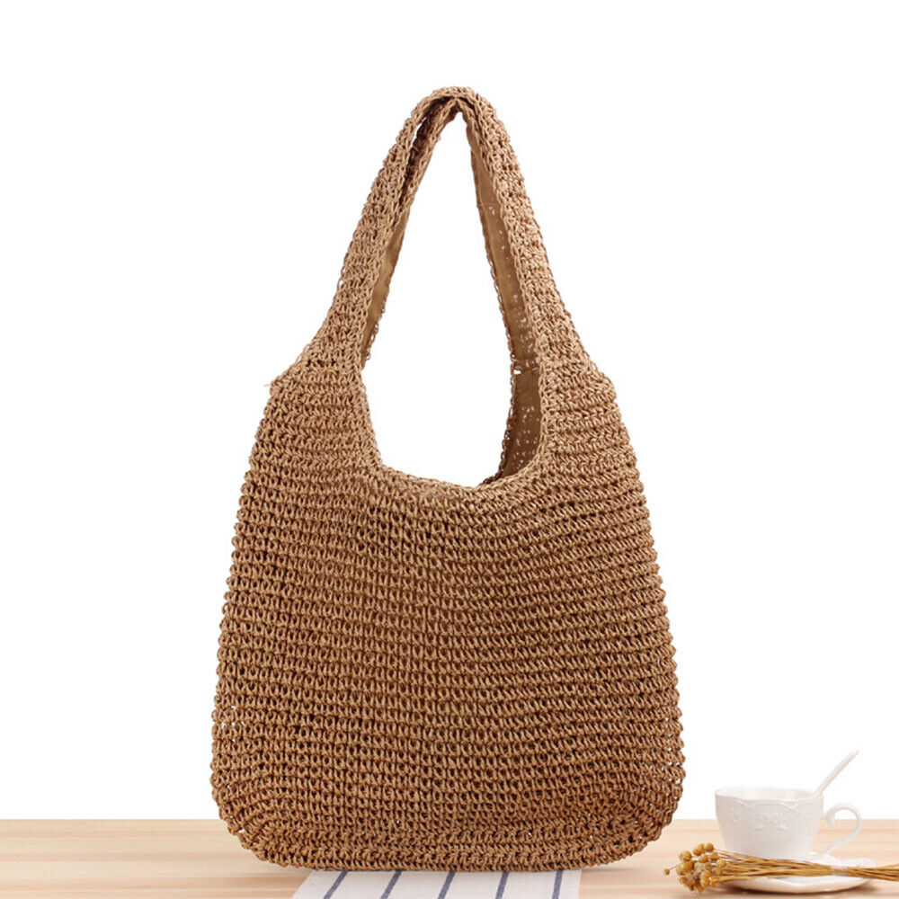 Women Large Woven Boho Handbag Tote Straw Bag Round Rattan Shoulder Summer Be