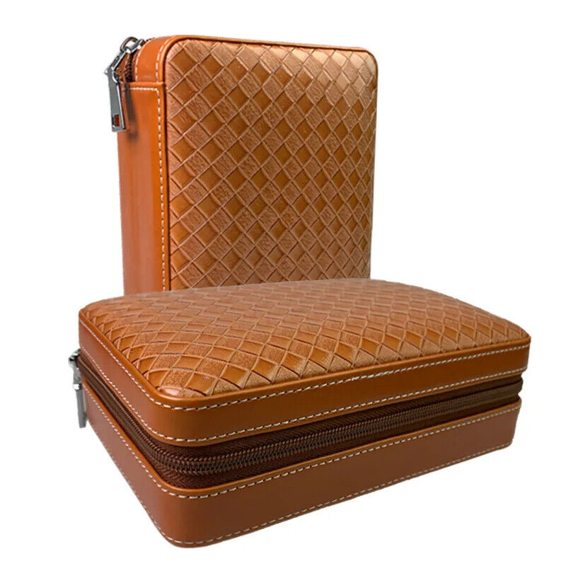 Cigar Humidor Boxes Leather Cedar Wood Smoking Travel Storage Case 13.5x8x20.5cm