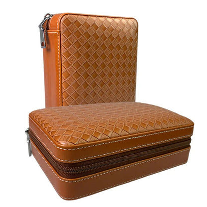Cigar Humidor Boxes Leather Cedar Wood Smoking Travel Storage Case 13.5x8x20.5cm