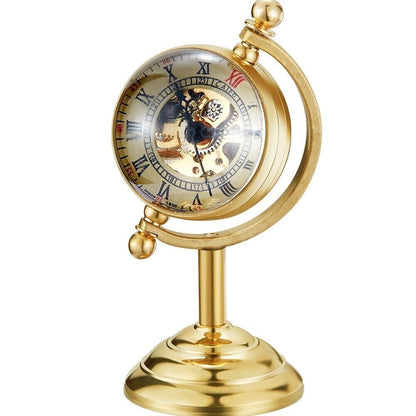 Pocket Watch Alloy Globe Shaped Golden Mechanical Hand Wind Unique Desk Ornament