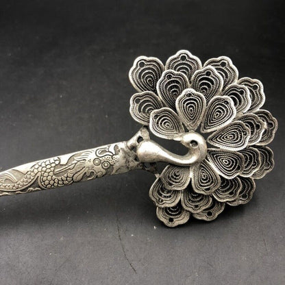 Old Chinese Tibet silver handcarved Phoenix hair hairpin 489