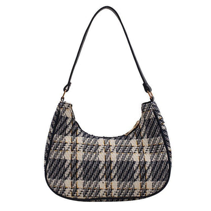 Plaid Canvas Bag Leather Crescent Shoulder Bag Zipper Handbags 24*8*18 CM 26 CM
