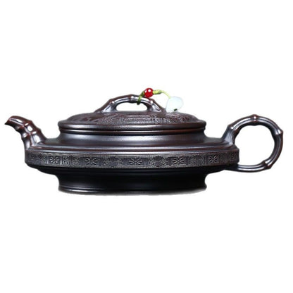 280ml Yixing Zisha Teapot Handmade Red Clay Bamboo Drum Gongfu Tea Pot