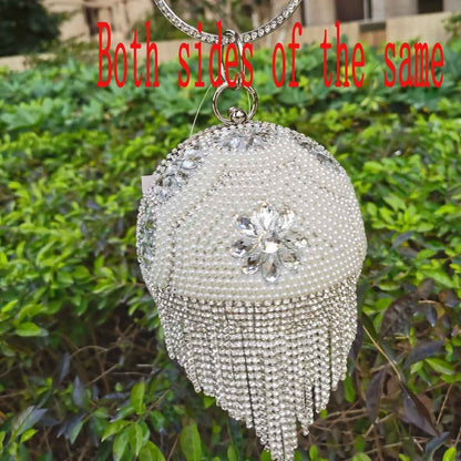 Golden Silver Beaded Ball Evening Shoulder Bag Wedding Party Handbag Crystal Bag