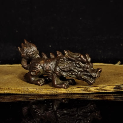 China Bronze Dragon Son Figure Statue Collectable Table Decoration Tea Pet