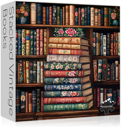 Vintage Book Puzzles for Adults 1000 Pieces, Bookshelf Wildflower Pages Jigsaw P