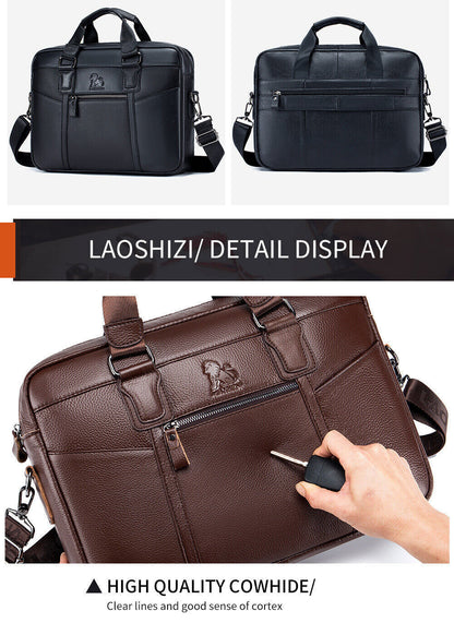 Men's Genuine Leather Shoulder Messenger Bags Business Work Bag Laptop Briefcase