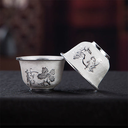Sterling Silver Tea Set Stove Kettle Tea Pot Tea Cups Pure 999 Silver Snowflake
