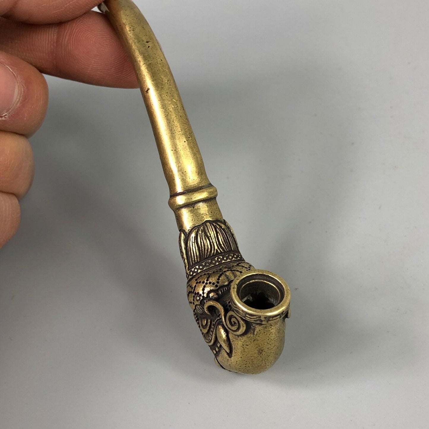 Chinese Old Brass copper Handwork Lifelike Dragon Sm0king Pipe Statue