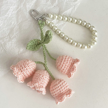 1Pc Flower Knitted Keychain Keyring Women Crocheted Wool Flower Leaf Bag Pendant