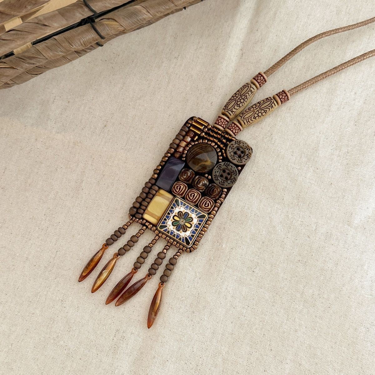 Bohemian Ethnic Necklace 2Pcs Shell Tassel Vintage Layered Sweater Chain