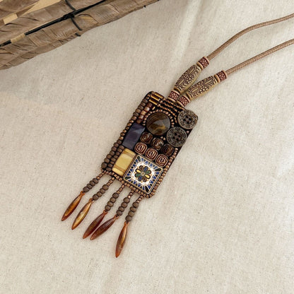 Bohemian Ethnic Necklace 2Pcs Shell Tassel Vintage Layered Sweater Chain