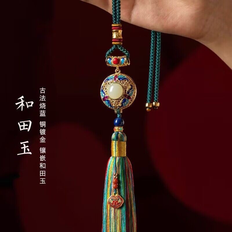 Copper Gold-plated Gau Box Car Pendant Enamel Tassel Rearview Mirror Charm