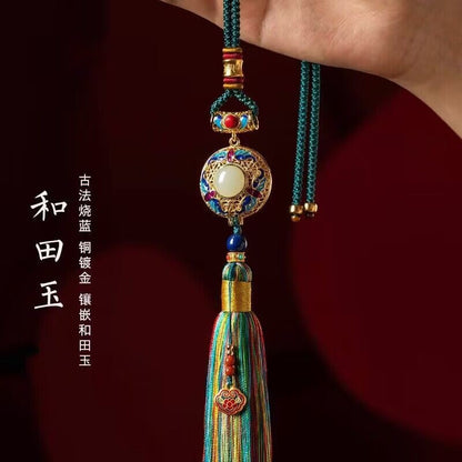 Copper Gold-plated Gau Box Car Pendant Enamel Tassel Rearview Mirror Charm
